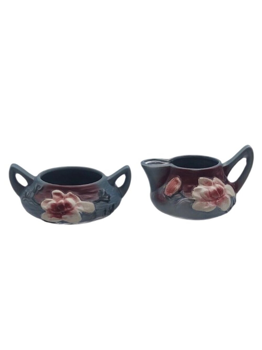 Roseville Pottery Creamer and Open Sugar Bowl Set Magnolia Reproduction 04
